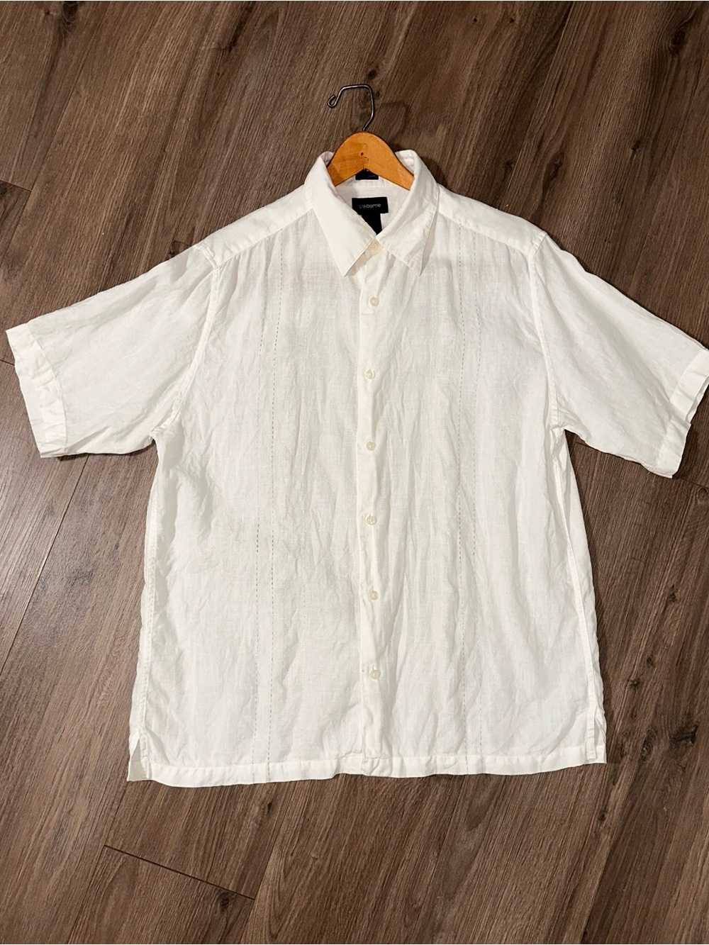 Claiborne White LINEN Shirt Lagenlook Short-Sleeve Button Down